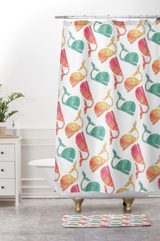 Sophia Buddenhagen Whale Party Shower Curtain And Mat