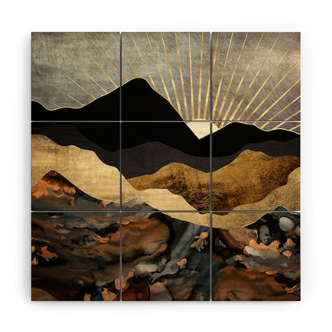 SpaceFrogDesigns Copper and Gold Mountains Wood Wall Mural