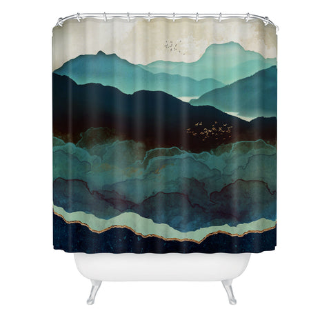 SpaceFrogDesigns Indigo Mountains Shower Curtain
