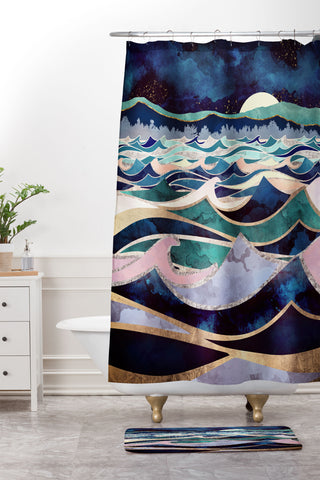 SpaceFrogDesigns Moonlit Ocean Shower Curtain And Mat