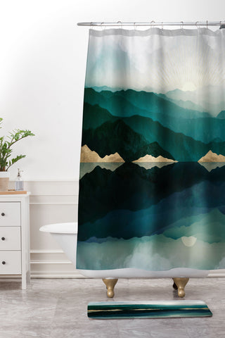 SpaceFrogDesigns Waters Edge Reflection Shower Curtain And Mat