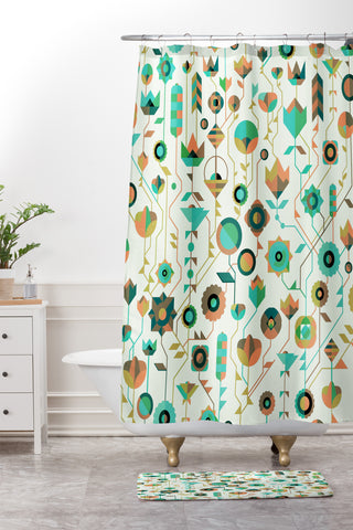 Spires Geometric Floral Neutrals Shower Curtain And Mat