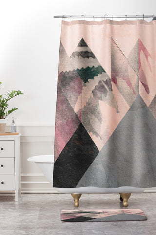Spires Processed Floral and Granite Shower Curtain And Mat