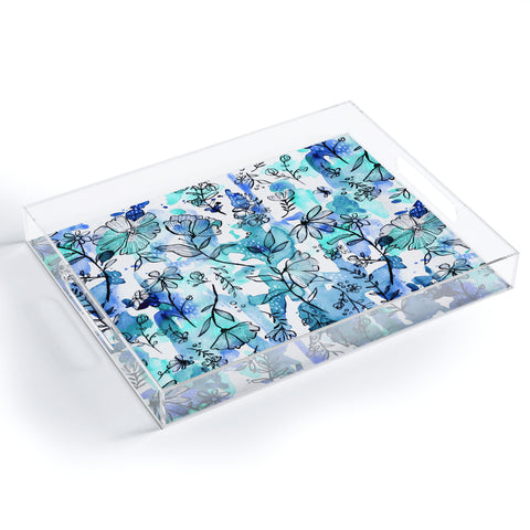 Stephanie Corfee Blues And Ink Floral Acrylic Tray
