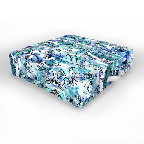 Stephanie Corfee Blues And Ink Floral Outdoor Floor Cushion