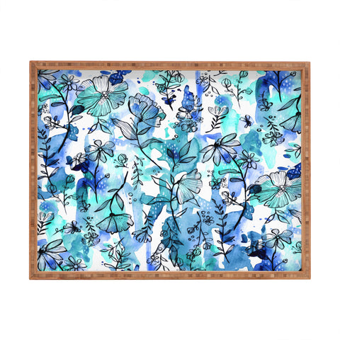 Stephanie Corfee Blues And Ink Floral Rectangular Tray