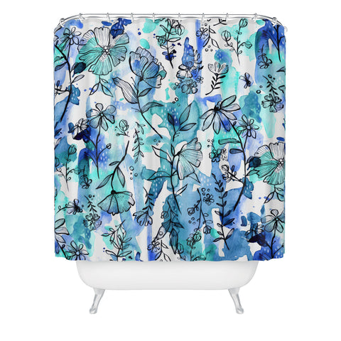 Stephanie Corfee Blues And Ink Floral Shower Curtain