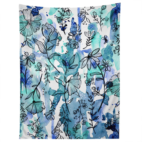 Stephanie Corfee Blues And Ink Floral Tapestry