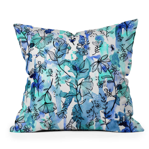 Stephanie Corfee Blues And Ink Floral Throw Pillow