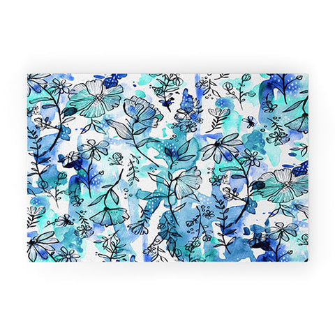 Stephanie Corfee Blues And Ink Floral Welcome Mat