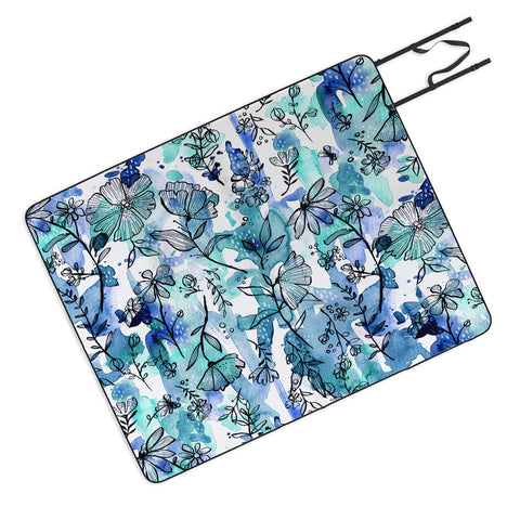Stephanie Corfee Blues And Ink Floral Picnic Blanket
