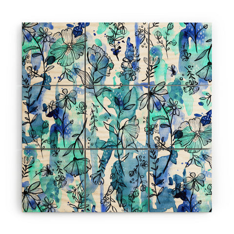 Stephanie Corfee Blues And Ink Floral Wood Wall Mural