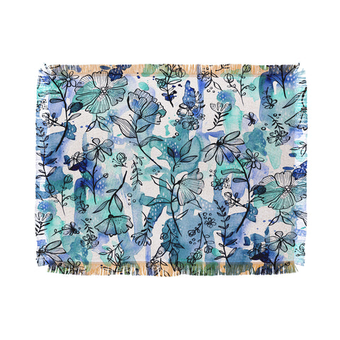 Stephanie Corfee Blues And Ink Floral Throw Blanket