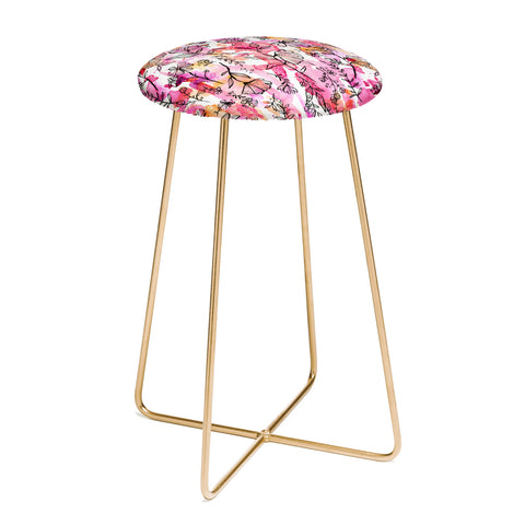 Stephanie Corfee Pink And Ink Floral Counter Stool