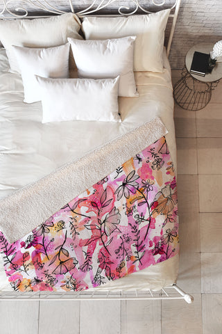 Stephanie Corfee Pink And Ink Floral Fleece Throw Blanket
