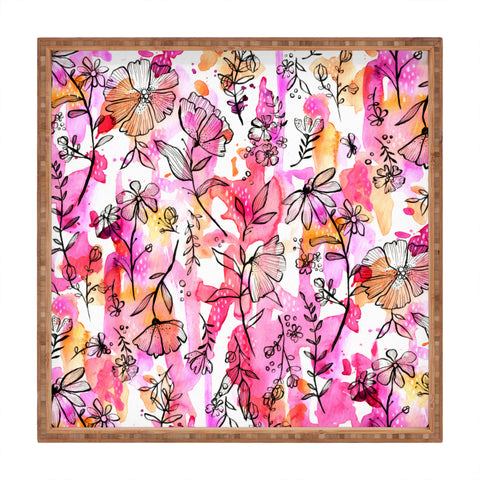 Stephanie Corfee Pink And Ink Floral Square Tray