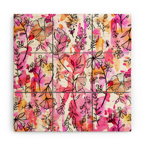 Stephanie Corfee Pink And Ink Floral Wood Wall Mural