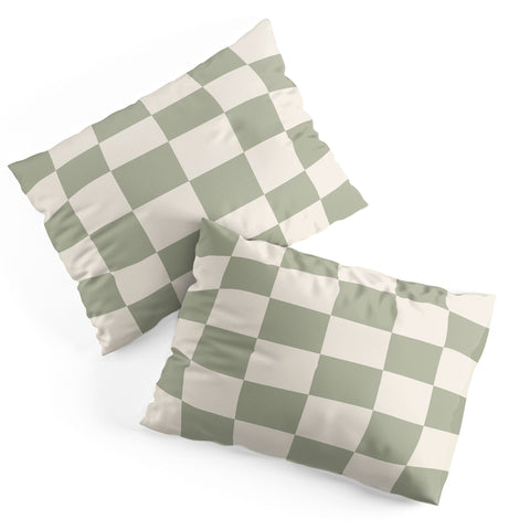 Summer Sun Home Art Checkered Sage Cream Pillow Shams