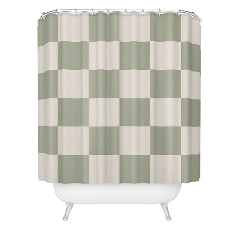 Summer Sun Home Art Checkered Sage Cream Shower Curtain