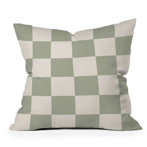 Summer Sun Home Art Checkered Sage Cream Throw Pillow