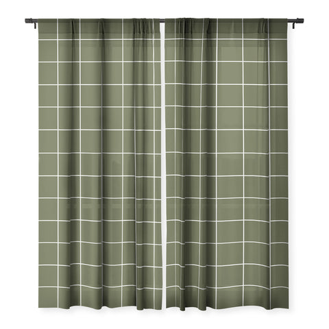 Summer Sun Home Art Grid Olive Green Sheer Non Repeat