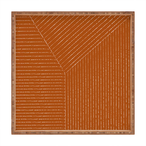 Summer Sun Home Art Lines Rust Square Tray
