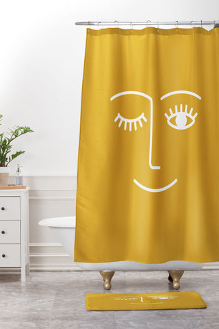 Summer Sun Home Art wink mustard Shower Curtain And Mat