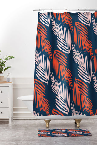 SunshineCanteen Blue Palms Pattern Shower Curtain And Mat