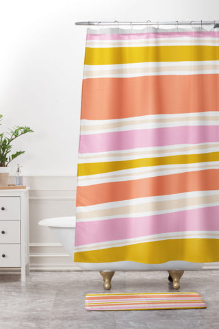 SunshineCanteen del mar stripes Shower Curtain And Mat
