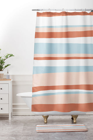 SunshineCanteen mesa desert pastel stripes Shower Curtain And Mat