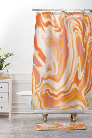 SunshineCanteen orange marble Shower Curtain And Mat