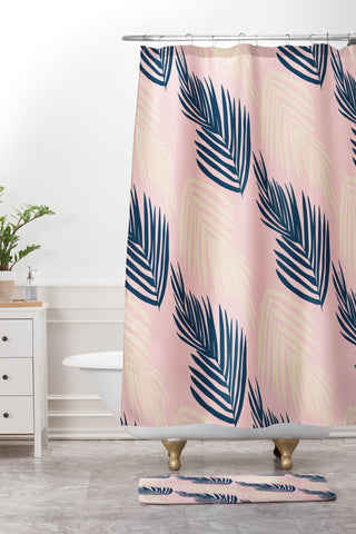 SunshineCanteen Pink Palms Shower Curtain And Mat
