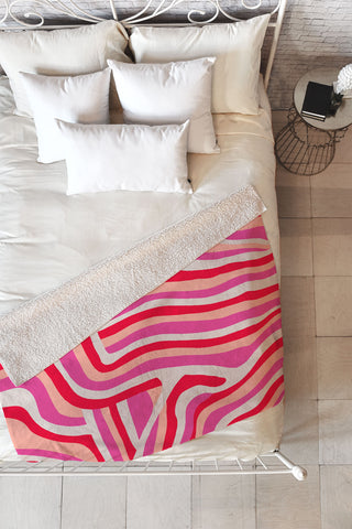 SunshineCanteen pink zebra stripes Fleece Throw Blanket