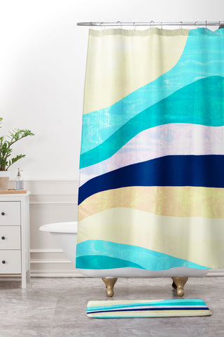 SunshineCanteen white sands and waves Shower Curtain And Mat