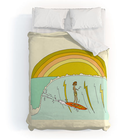 surfy birdy gerry lopez pipeline 70s daydreams Duvet Cover