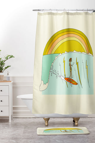 surfy birdy gerry lopez pipeline 70s daydreams Shower Curtain And Mat