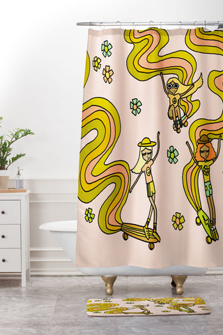 surfy birdy girl gang dogtown and z girls Shower Curtain And Mat