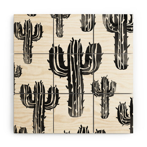 Susanne Kasielke Cactus Party Desert Matcha Black and White Wood Wall Mural