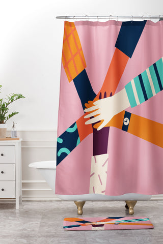 Tasiania Holding hands circle Shower Curtain And Mat