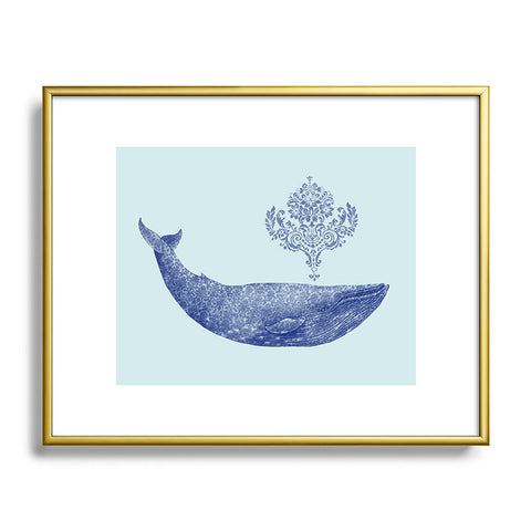 Terry Fan Damask Whale Metal Framed Art Print