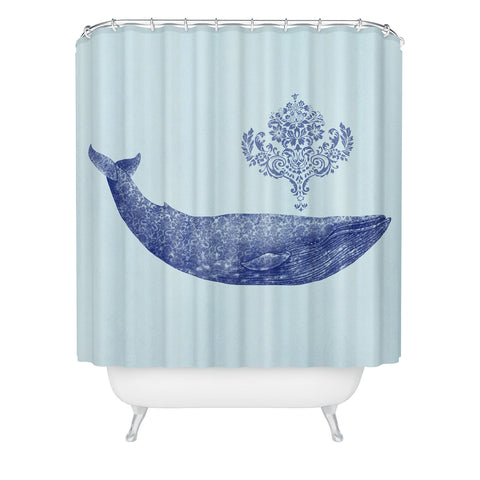 Terry Fan Damask Whale Shower Curtain