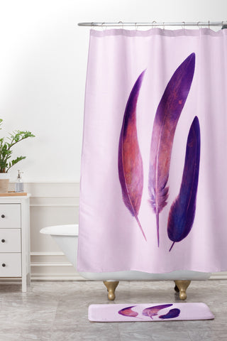 Terry Fan Purple Feathers Shower Curtain And Mat