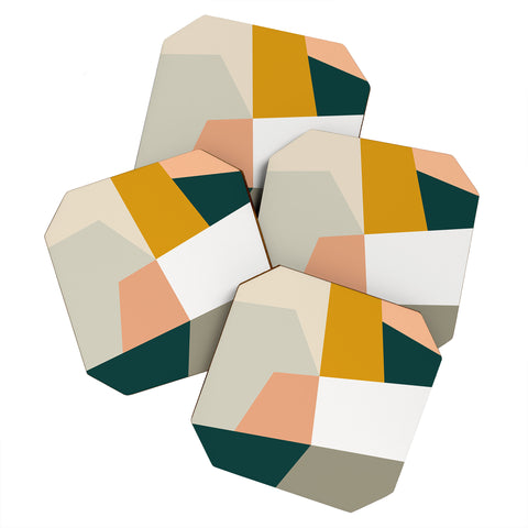 The Old Art Studio Abstract Geometric 27 Green Coaster Set