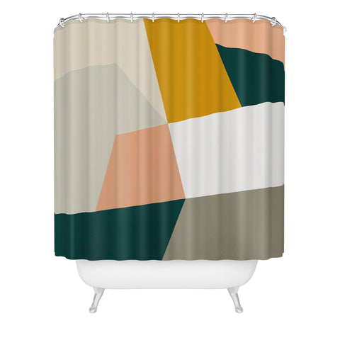 The Old Art Studio Abstract Geometric 27 Green Shower Curtain