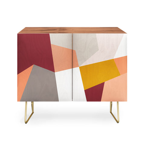 The Old Art Studio Abstract Geometric 27 Red Credenza