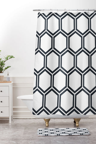 The Old Art Studio Hexagon White Shower Curtain And Mat