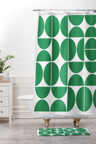 The Old Art Studio Mid Century Modern 04 Green Shower Curtain And Mat