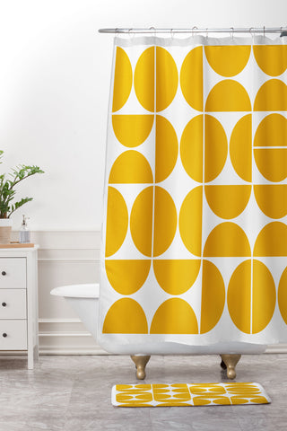 The Old Art Studio Mid Century Modern 04 Yellow Shower Curtain And Mat