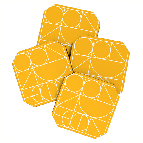 The Old Art Studio Modern Geometric 77 Yellow Coaster Set