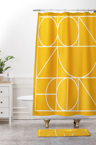 The Old Art Studio Modern Geometric 77 Yellow Shower Curtain And Mat
